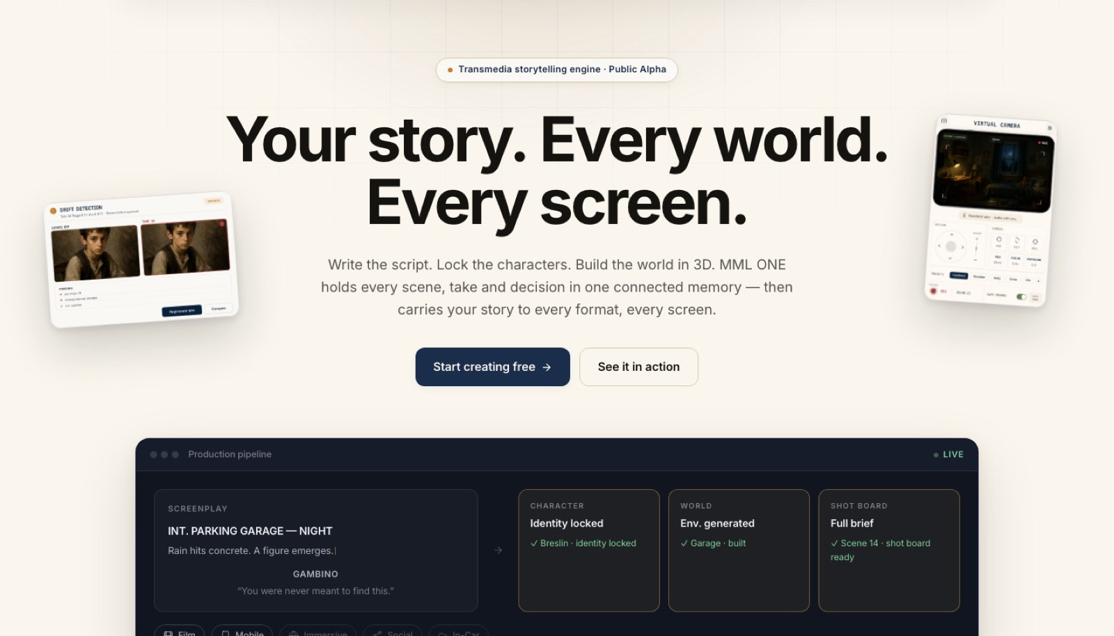 MML ONE interface — AI film production platform
