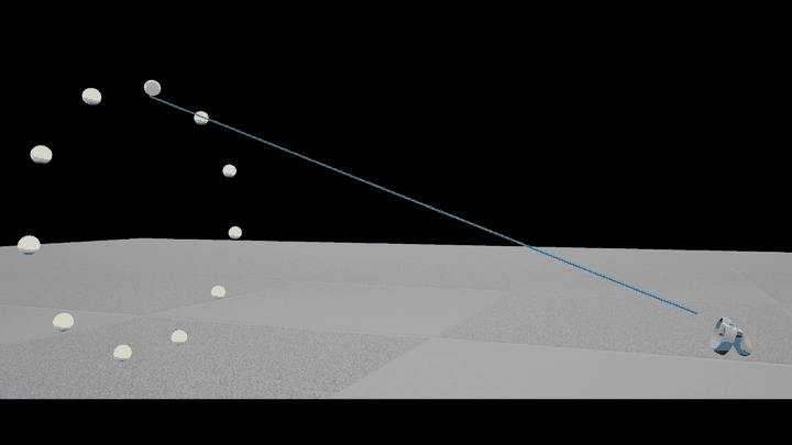 Animated participant's view of the docking task: a ray travels across the scene toward target rings